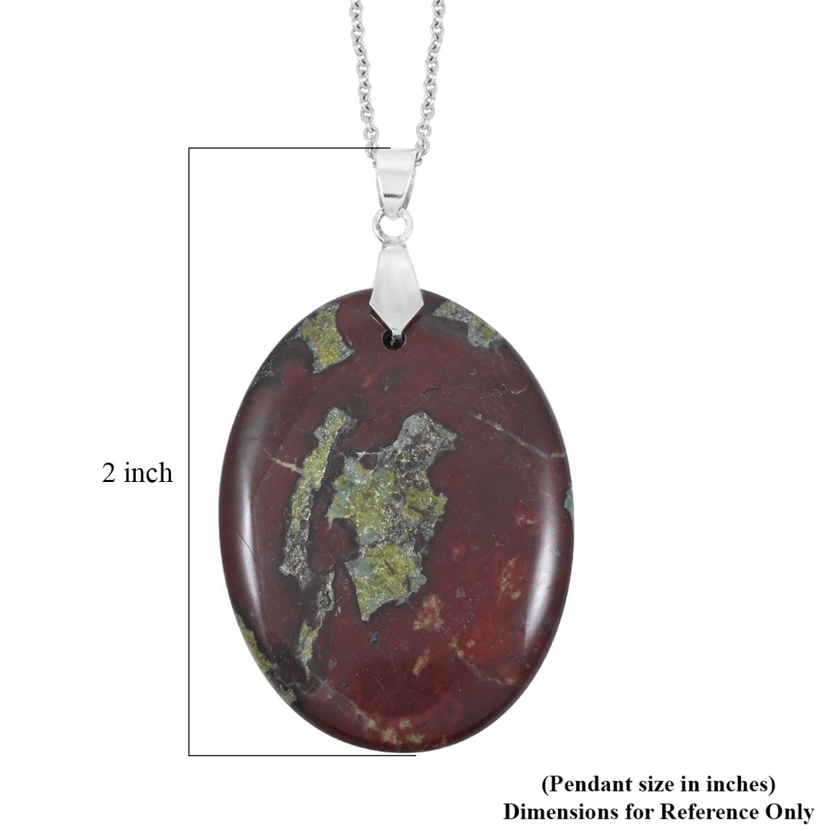 Oval Dragon Blood Jasper 62.00 ctw Pendant in Silvertone with Stainless Steel Necklace (20 Inches) image number 5