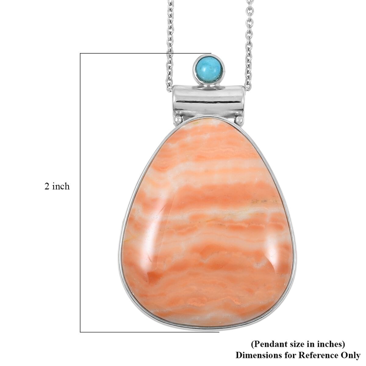 Center Stone Color Varies Hand-Polished Peach Zebra Jasper 50.50 ctw Inlay Drop Pendant in Silvertone with Stainless Steel Necklace (20 Inches) image number 5