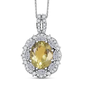 D'Joy Premium Yellow Apatite and Moissanite 4.90 ctw Pendant Necklace in Rhodium Over Sterling Silver 20 Inches