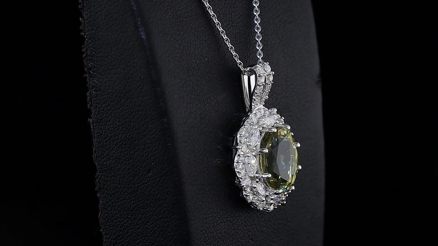 D'Joy Premium Yellow Apatite and Moissanite 4.90 ctw Imperial Dawn Pendant Necklace in Rhodium Over Sterling Silver 20 Inches