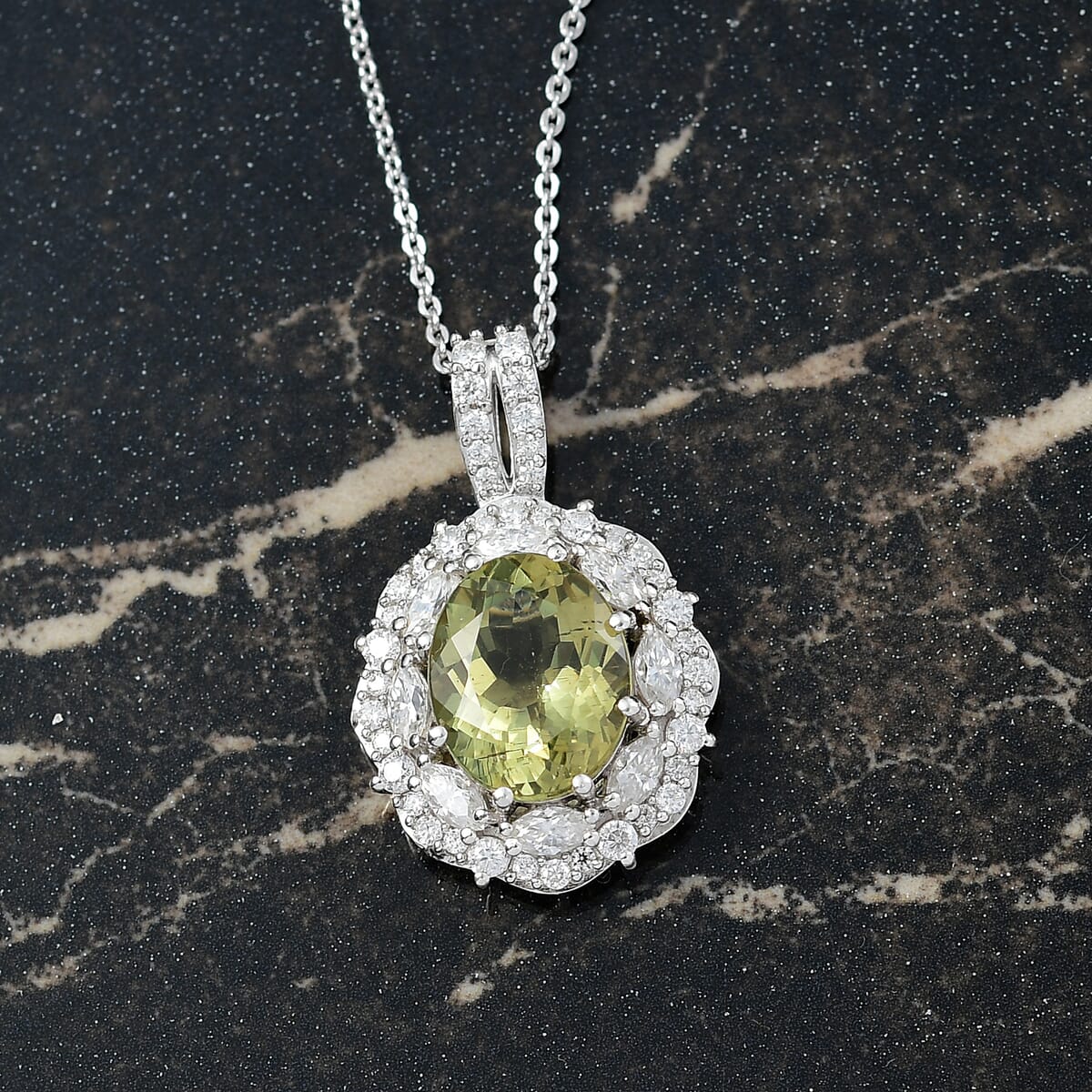 D'Joy Premium Yellow Apatite and Moissanite 4.90 ctw Pendant Necklace in Rhodium Over Sterling Silver 20 Inches image number 1