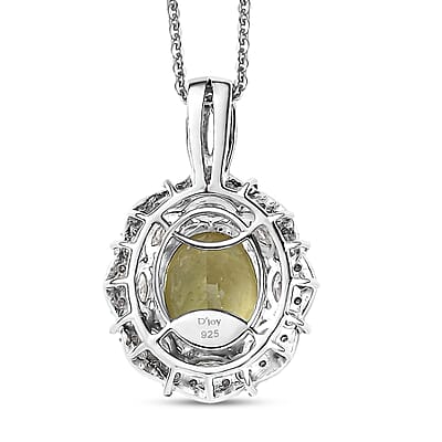 D'Joy Premium Yellow Apatite and Moissanite 4.90 ctw Imperial Dawn Pendant Necklace in Rhodium Over Sterling Silver 20 Inches