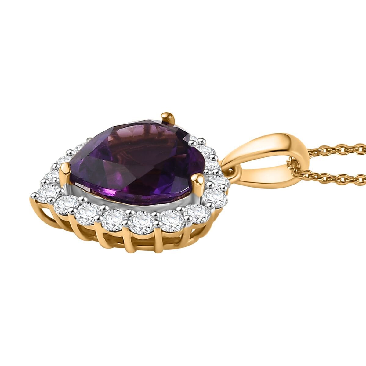 D'Joy AAA Lusaka Amethyst and Moissanite 6.10 ctw Heart Pendant Necklace in 18K Vermeil Yellow Gold Over Sterling Silver 20 Inches image number 3
