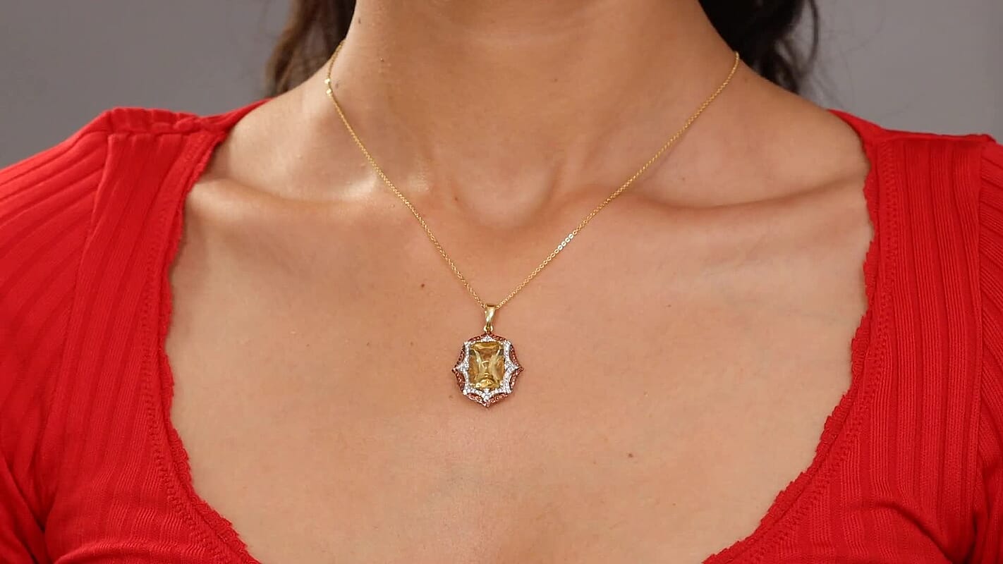 D'Joy Yellow Labradorite and Multi Gemstone 7.50 ctw Solar Flare Pendant Necklace in 18K Vermeil Yellow Gold Over Sterling Silver 20 Inches