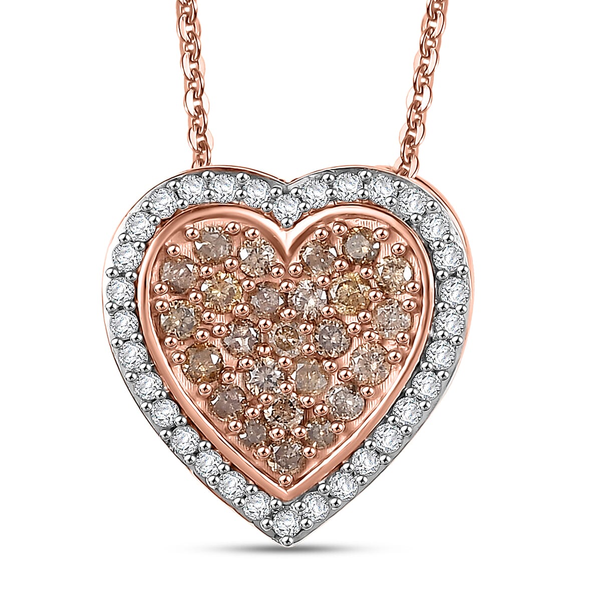 D'Joy Natural Champagne Diamond 1.00 ctw Romantic Heart Pendant Necklace in 18K Vermeil Rose Gold Over Sterling Silver 20 Inches image number 0