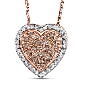 D'Joy Natural Champagne Diamond 1.00 ctw Pendant Necklace 20 Inches in 18K Vermeil Rose Gold Over Sterling Silver