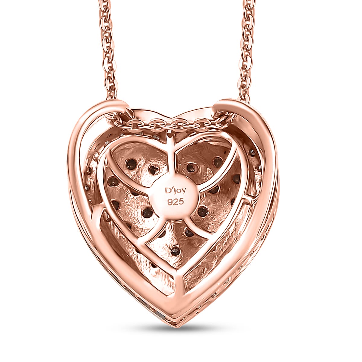 D'Joy Natural Champagne Diamond 1.00 ctw Romantic Heart Pendant Necklace in 18K Vermeil Rose Gold Over Sterling Silver 20 Inches image number 4