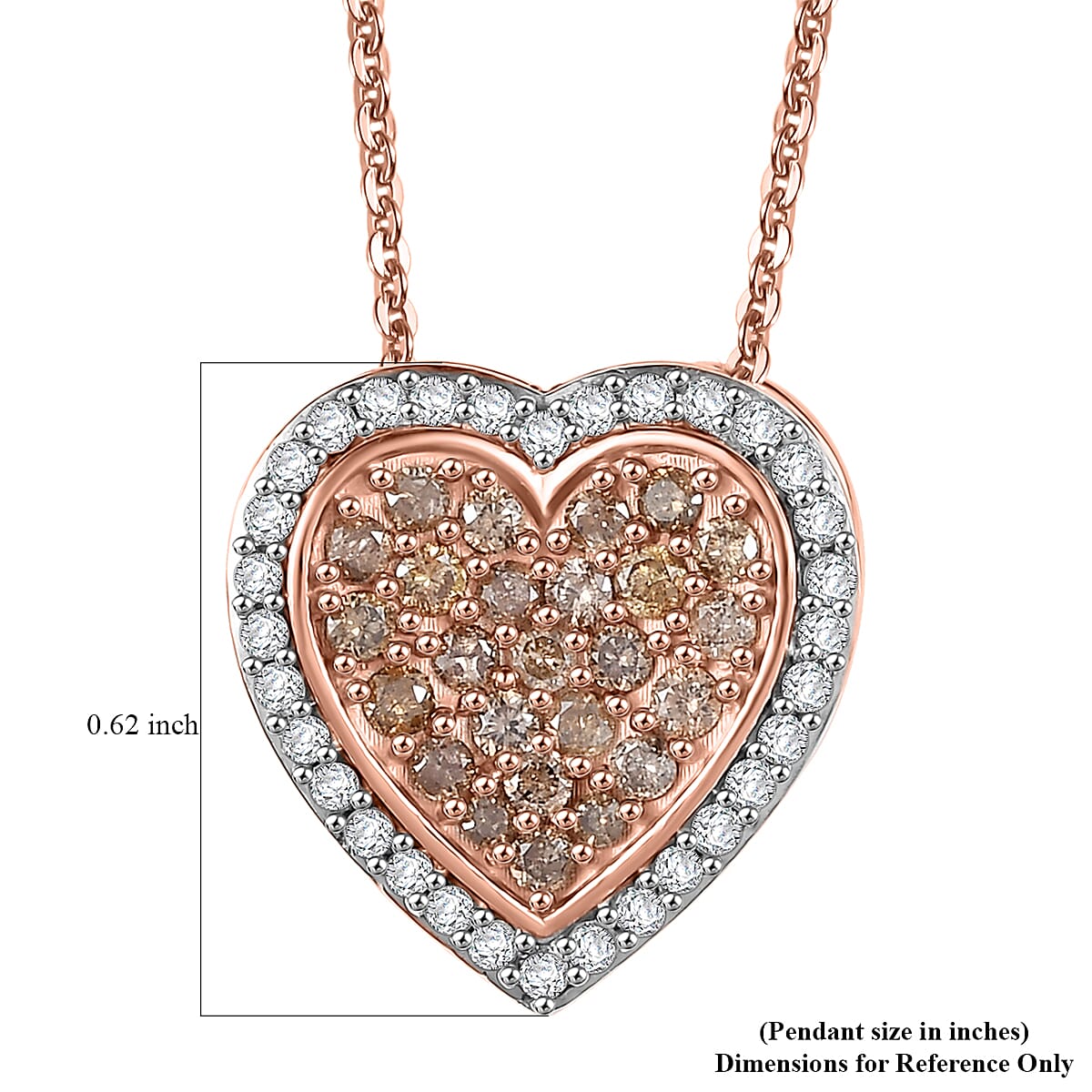 D'Joy Natural Champagne Diamond 1.00 ctw Romantic Heart Pendant Necklace in 18K Vermeil Rose Gold Over Sterling Silver 20 Inches image number 6