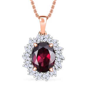 Luxoror AAA Radiant Ember Garnet and I2 Diamond 2.32 ctw Fire and Grace Pendant Necklace 20 Inches in 10K Rose Gold 