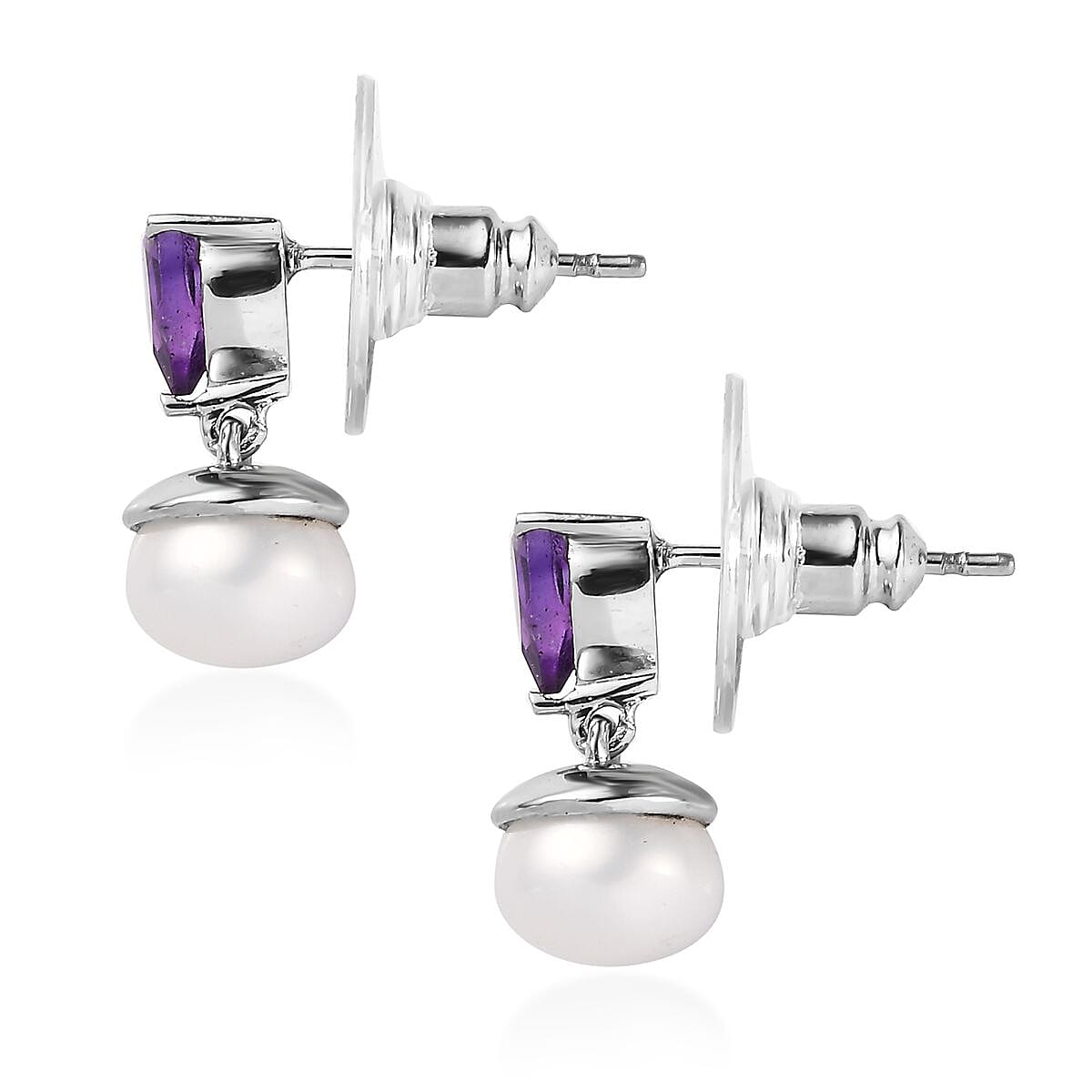 EverTrue White Freshwater Pearl, African Amethyst 1.90 ctw Twilight Elegance Earrings, Ring (Size 8) and Pendant Necklace 20 Inches in Stainless Steel  image number 8