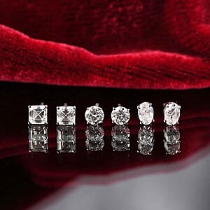 Moissanite 2.82 ctw Set of 3 Solitaire Stud Earrings in Rhodium Over Sterling Silver