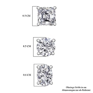 Moissanite 2.82 ctw Set of 3 Solitaire Stud Earrings in Rhodium Over Sterling Silver
