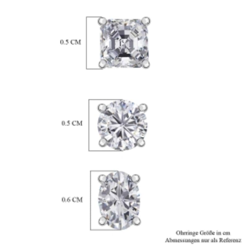 Moissanite 2.82 ctw Set of 3 Solitaire Stud Earrings in Rhodium Over Sterling Silver