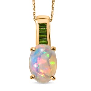 D'Joy Premium Ethiopian Welo Opal and Chrome Diopside 4.25 ctw Dreamlight Pendant Necklace in 18K Vermeil Yellow Gold Over Sterling Silver 20 Inches