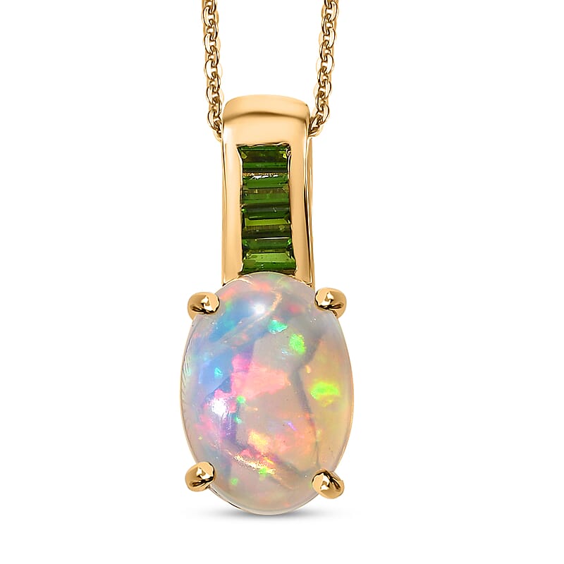 D'Joy Premium Ethiopian Welo Opal and Chrome Diopside 4.25 ctw Dreamlight Pendant Necklace in 18K Vermeil Yellow Gold Over Sterling Silver 20 Inches