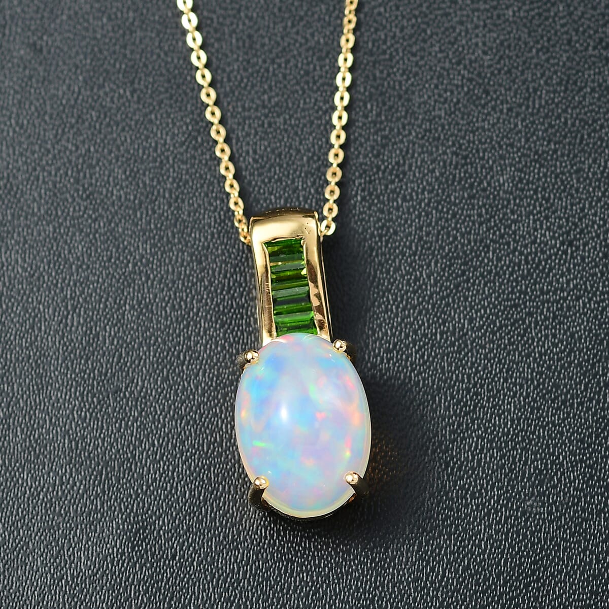 D'Joy Premium Ethiopian Welo Opal and Chrome Diopside 4.25 ctw Dreamlight Pendant Necklace in 18K Vermeil Yellow Gold Over Sterling Silver 20 Inches image number 1