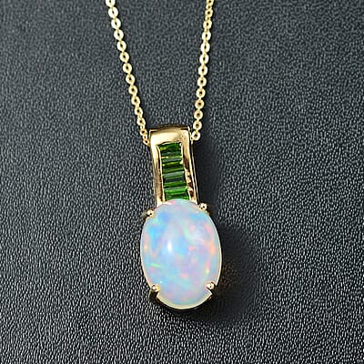 D'Joy Premium Ethiopian Welo Opal and Chrome Diopside 4.25 ctw Dreamlight Pendant Necklace in 18K Vermeil Yellow Gold Over Sterling Silver 20 Inches