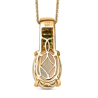 D'Joy Premium Ethiopian Welo Opal and Chrome Diopside 4.25 ctw Dreamlight Pendant Necklace in 18K Vermeil Yellow Gold Over Sterling Silver 20 Inches
