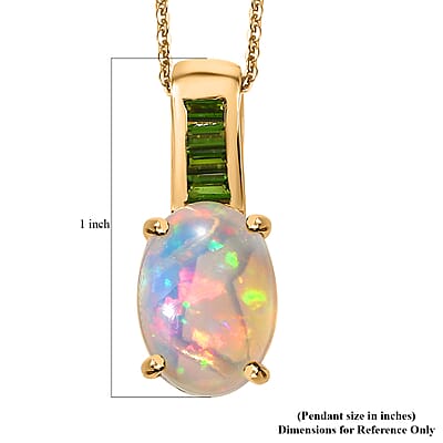 D'Joy Premium Ethiopian Welo Opal and Chrome Diopside 4.25 ctw Dreamlight Pendant Necklace in 18K Vermeil Yellow Gold Over Sterling Silver 20 Inches