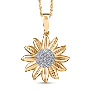 Luxuriant Lab Grown Diamond G-H SI 0.20 ctw Sunflower Bloom Pendant Necklace 20 Inches in 18K Vermeil Yellow Gold Over Sterling Silver