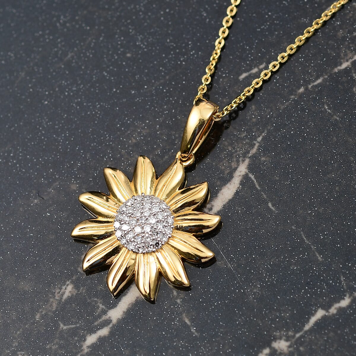Luxuriant Lab Grown Diamond G-H SI 0.20 ctw Sunflower Bloom Pendant Necklace 20 Inches in 18K Vermeil Yellow Gold Over Sterling Silver image number 1
