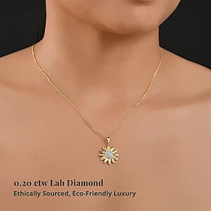 Luxuriant Lab Grown Diamond G-H SI 0.20 ctw Sunflower Bloom Pendant Necklace 20 Inches in 18K Vermeil Yellow Gold Over Sterling Silver (Del. In 10-12 Days)