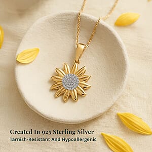 Luxuriant Lab Grown Diamond G-H SI 0.20 ctw Sunflower Bloom Pendant Necklace 20 Inches in 18K Vermeil Yellow Gold Over Sterling Silver (Del. In 10-12 Days)