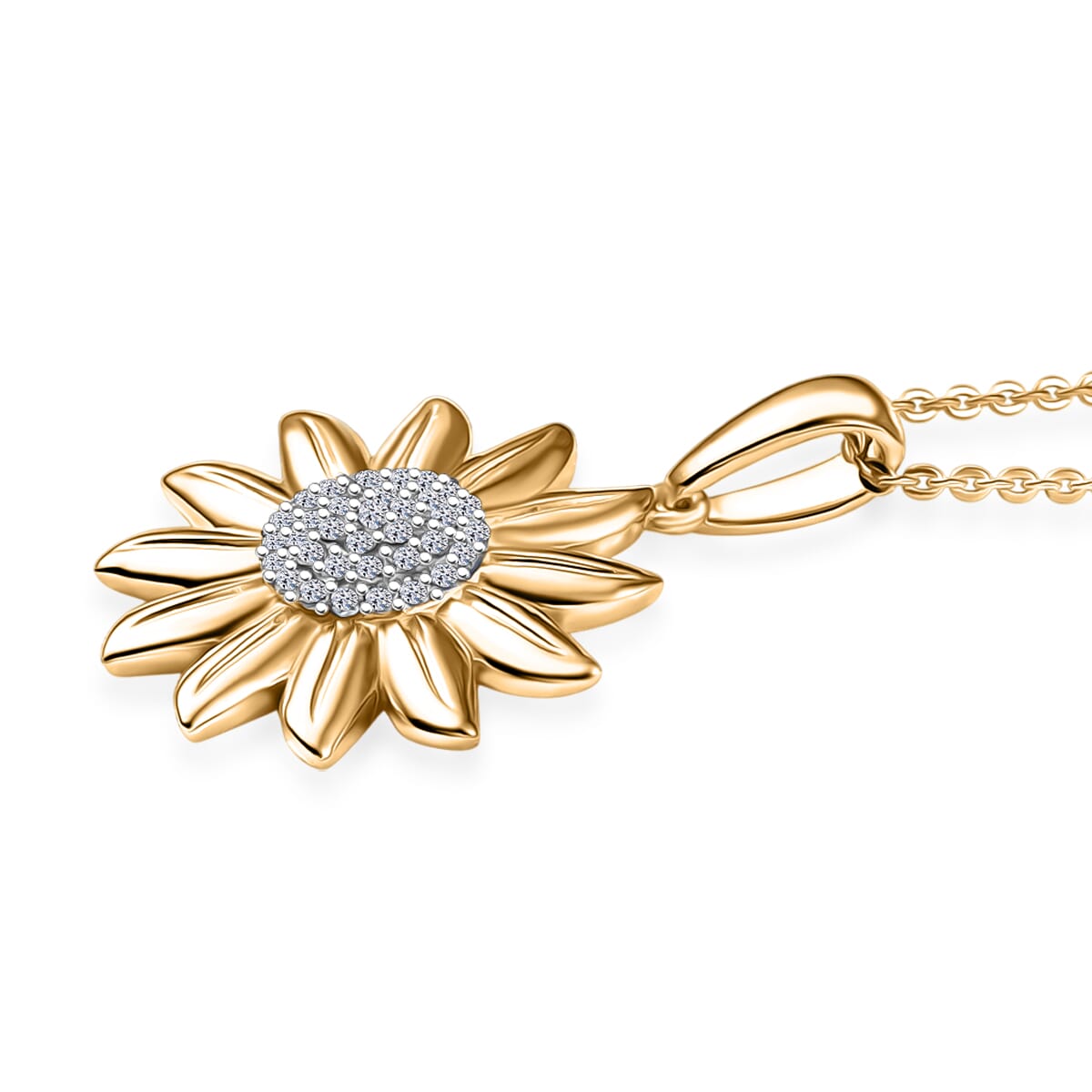 Luxuriant Lab Grown Diamond G-H SI 0.20 ctw Sunflower Bloom Pendant Necklace 20 Inches in 18K Vermeil Yellow Gold Over Sterling Silver image number 3