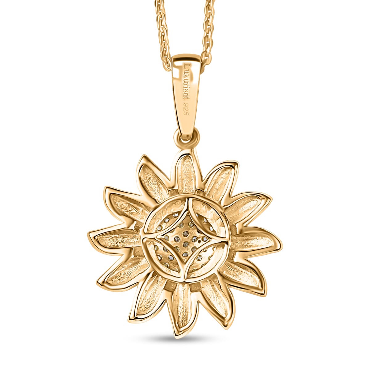 Luxuriant Lab Grown Diamond G-H SI 0.20 ctw Sunflower Bloom Pendant Necklace 20 Inches in 18K Vermeil Yellow Gold Over Sterling Silver image number 4