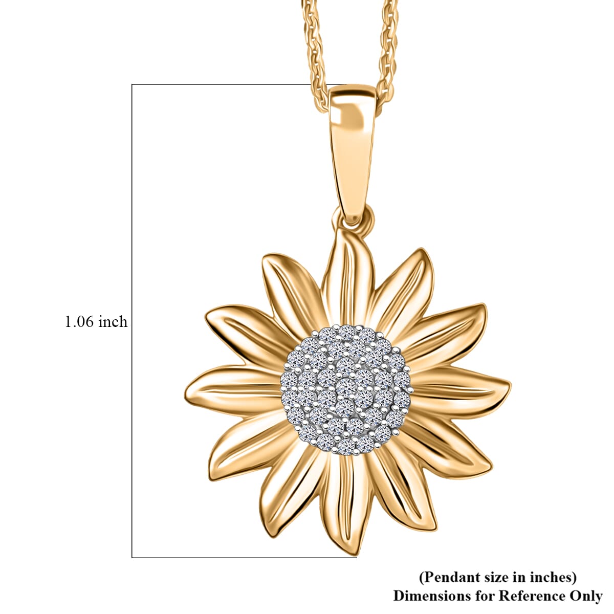 Luxuriant Lab Grown Diamond G-H SI 0.20 ctw Sunflower Bloom Pendant Necklace 20 Inches in 18K Vermeil Yellow Gold Over Sterling Silver image number 6