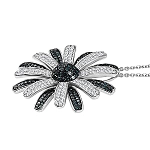 D'Joy White and Blue Diamond (IR) 1.50 ctw Midnight Bloom Flower Pendant Necklace in Rhodium Over Sterling Silver 20 Inches