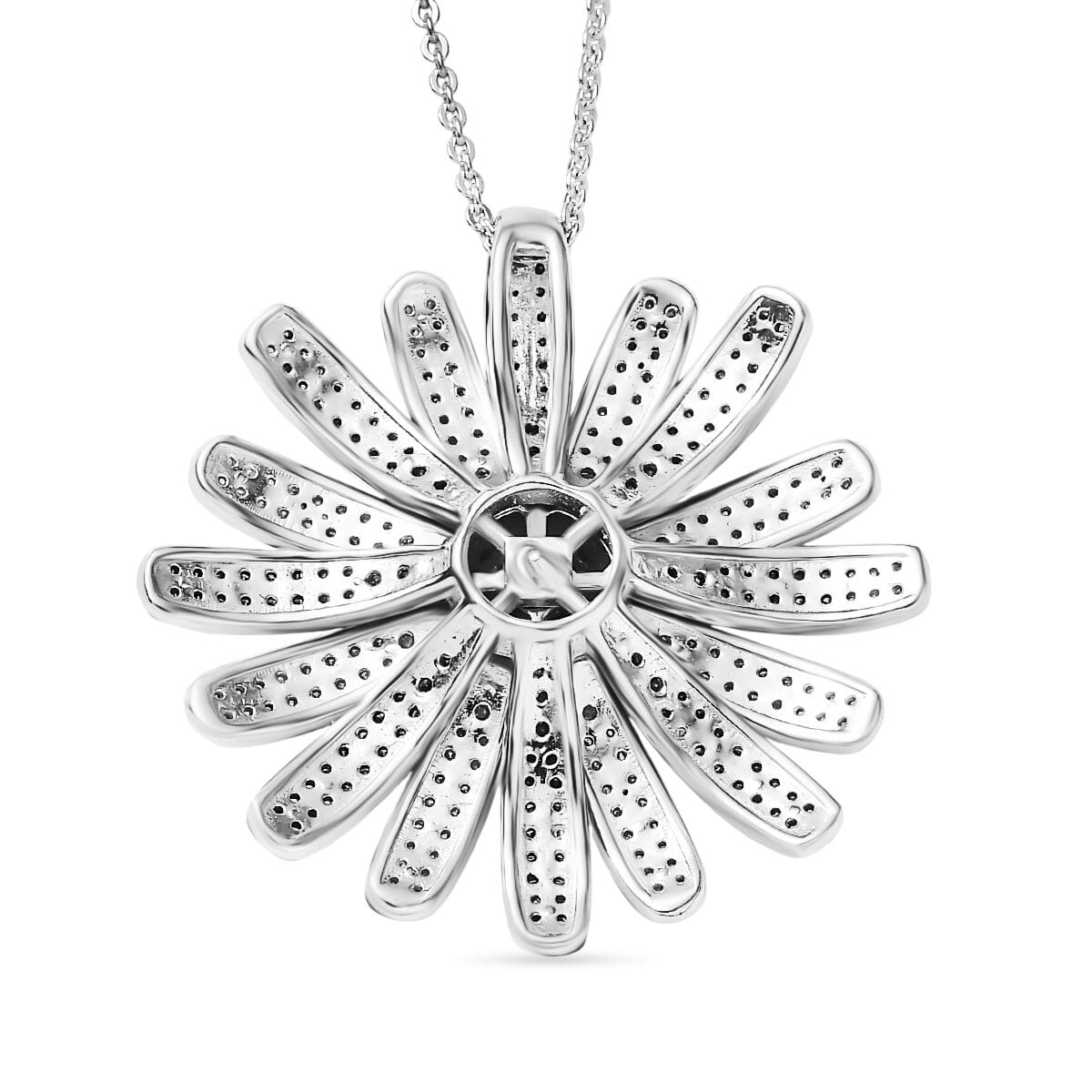 D’Joy White and Blue Diamond (IR) 1.50 ctw Midnight Bloom Flower Pendant Necklace in Rhodium Over Sterling Silver 20 Inches image number 4