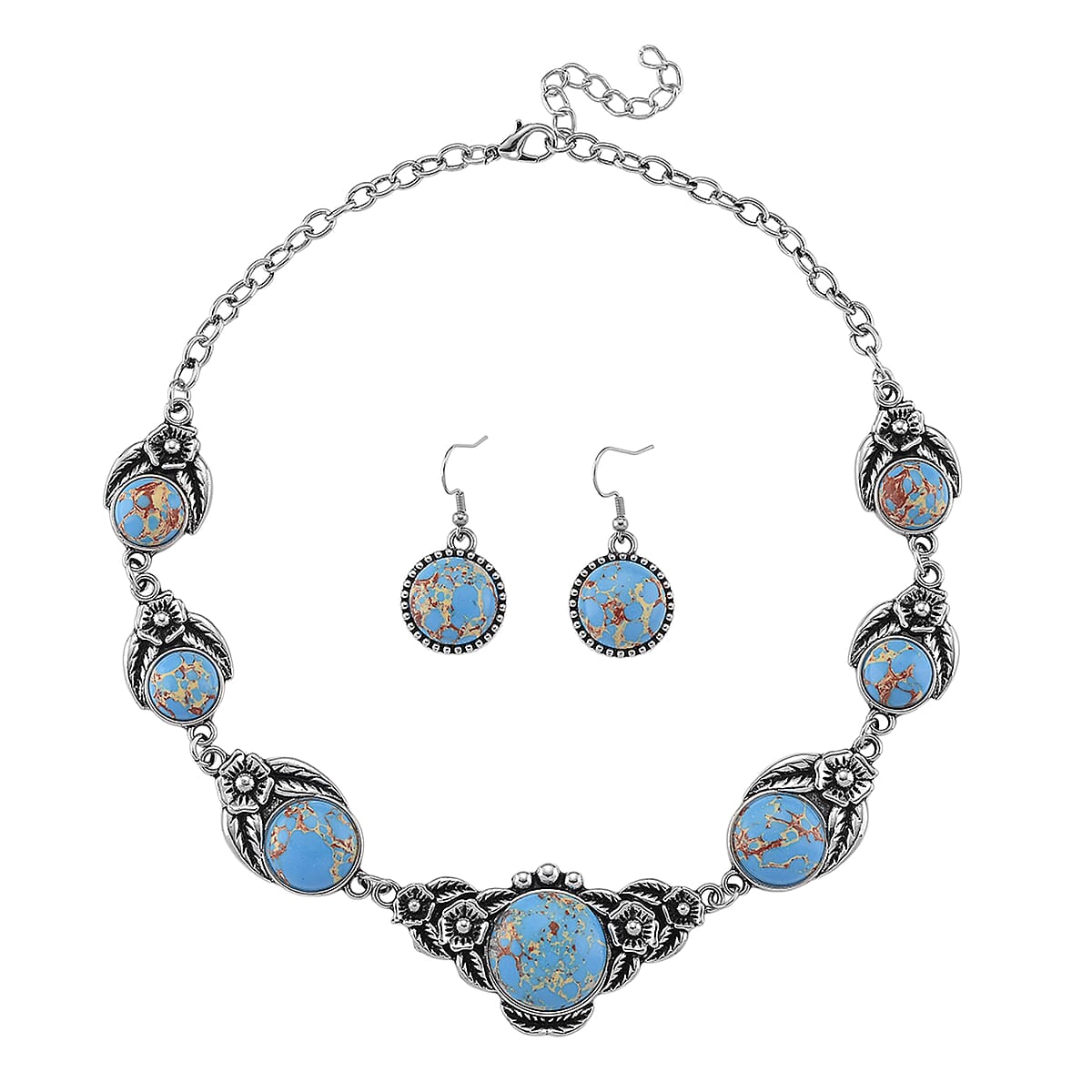 Imperial Jasper Necklace (17-20 Inches) and Earrings in Silvertone 160.00 ctw image number 0