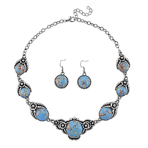 Imperial Jasper Necklace (17-20 Inches) and Earrings in Silvertone 160.00 ctw