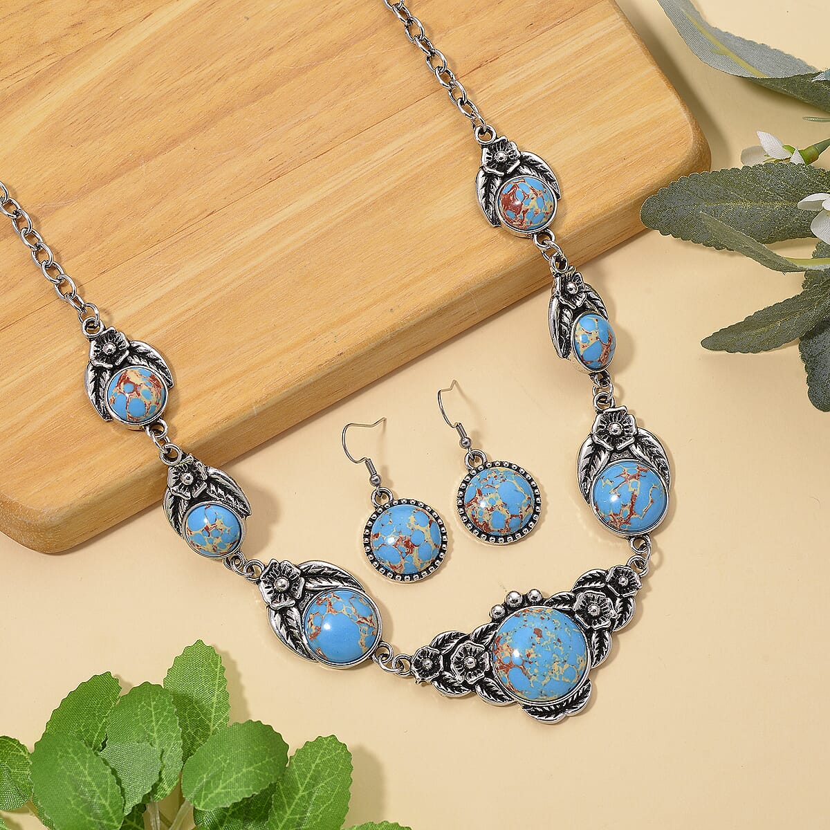 Imperial Jasper Necklace (17-20 Inches) and Earrings in Silvertone 160.00 ctw image number 1