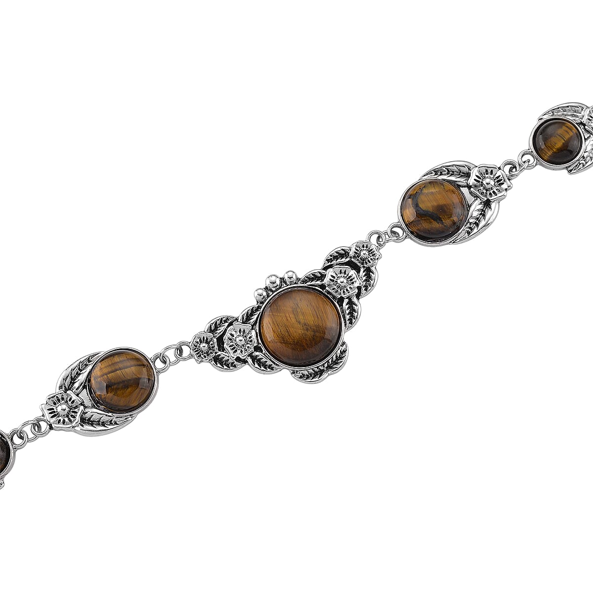 Tigers Eye 160.00 ctw Necklace 17-20 Inches and Earrings in Silvertone image number 3