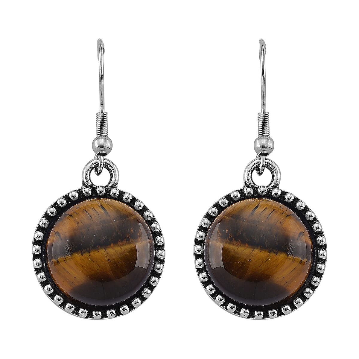 Tigers Eye 160.00 ctw Necklace 17-20 Inches and Earrings in Silvertone image number 5