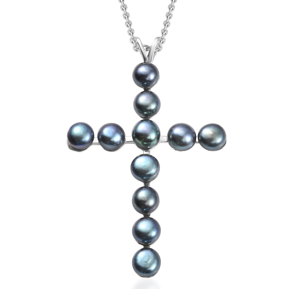 D'Joy Peacock Freshwater Pearl Cross Pendant in Sterling Silver with Stainless Steel Necklace 20 Inches image number 0
