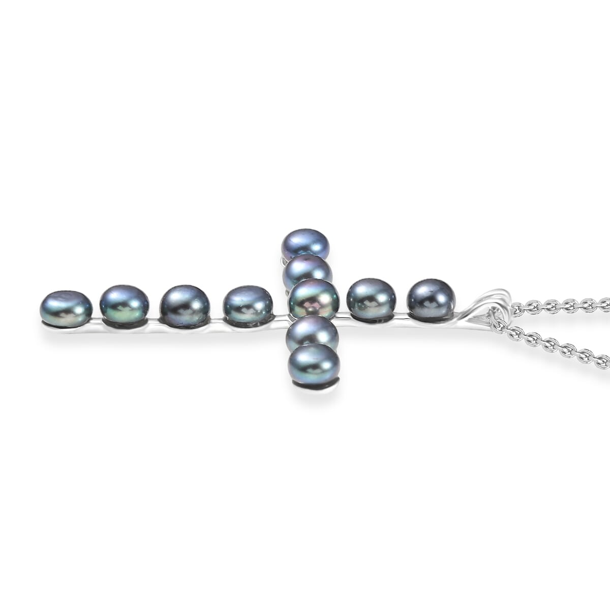 D'Joy Peacock Freshwater Pearl Cross Pendant in Sterling Silver with Stainless Steel Necklace 20 Inches image number 3