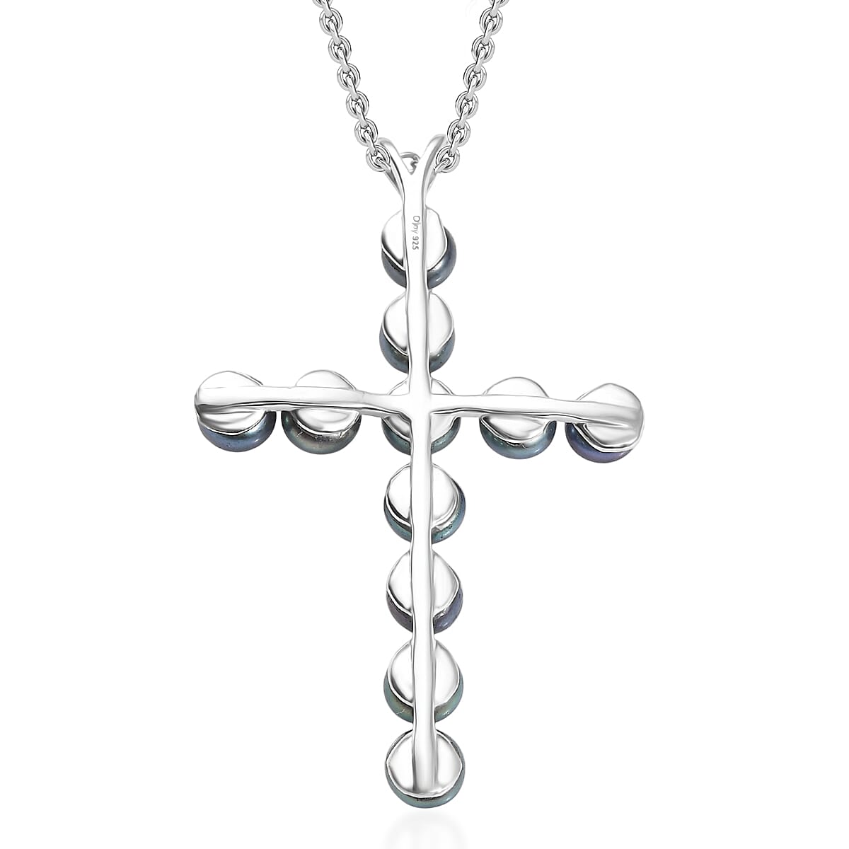 D'Joy Peacock Freshwater Pearl line of Faith Cross Pendant in Sterling Silver with Stainless Steel Necklace 20 Inches
