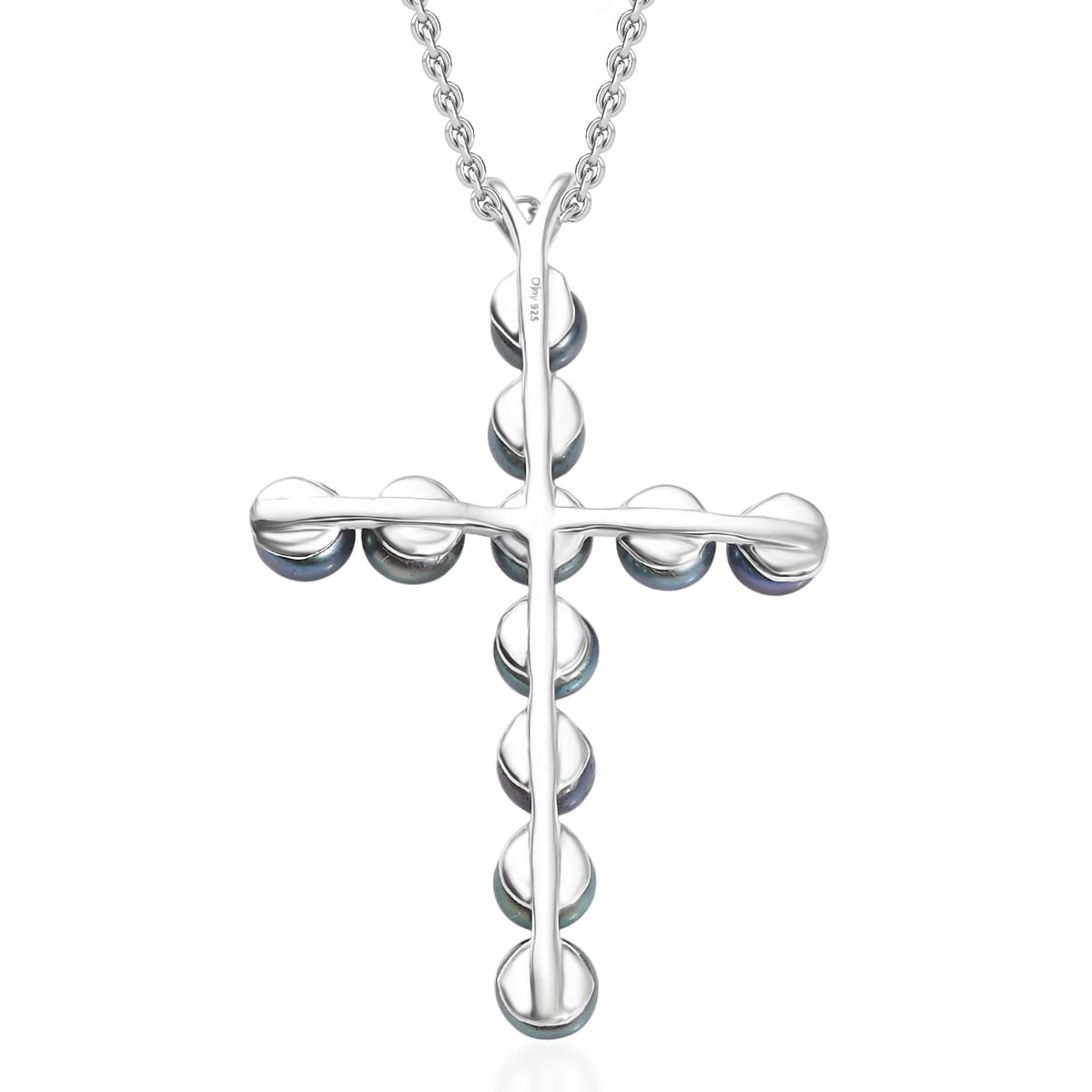 D'Joy Peacock Freshwater Pearl Cross Pendant in Sterling Silver with Stainless Steel Necklace 20 Inches image number 4