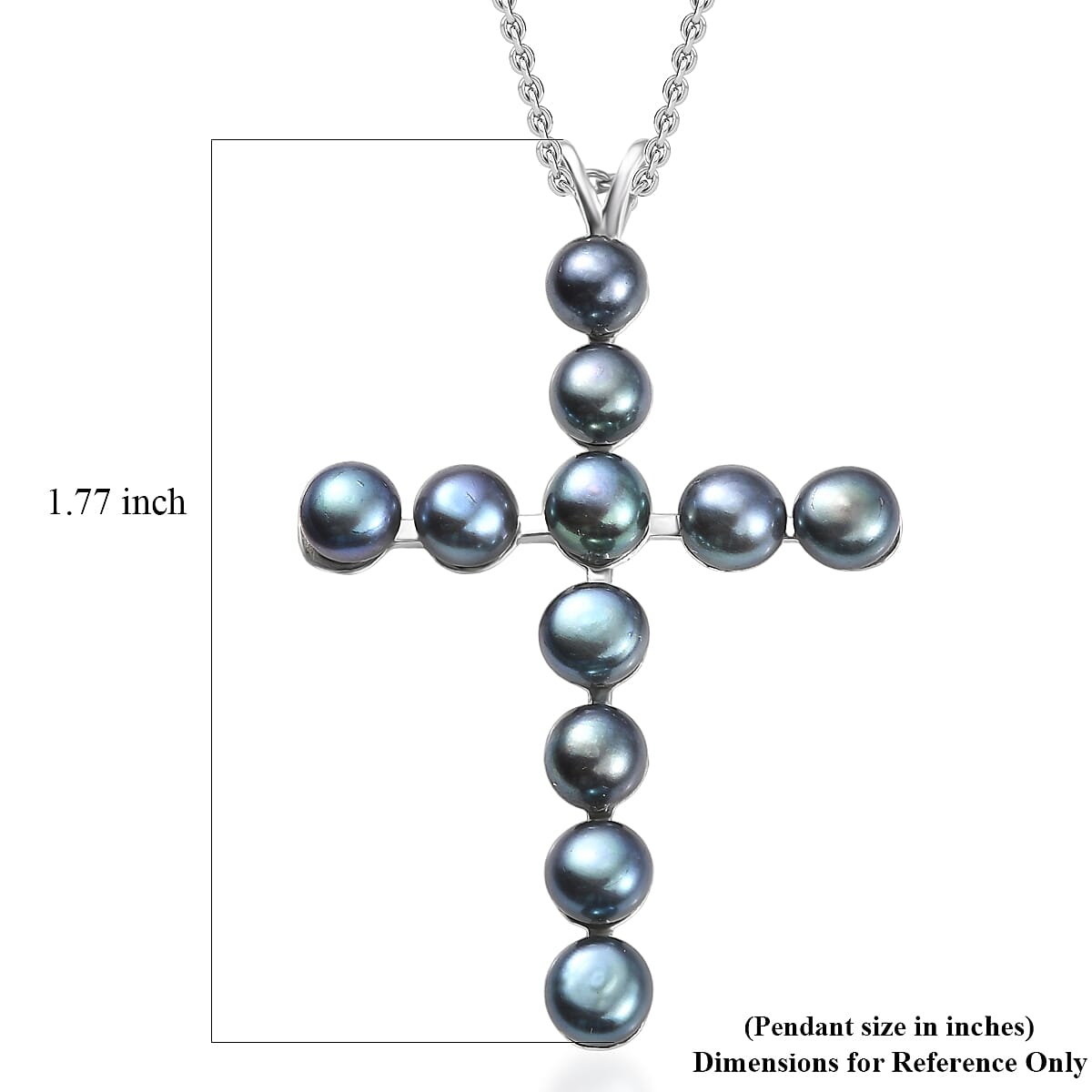 D'Joy Peacock Freshwater Pearl line of Faith Cross Pendant in Sterling Silver with Stainless Steel Necklace 20 Inches