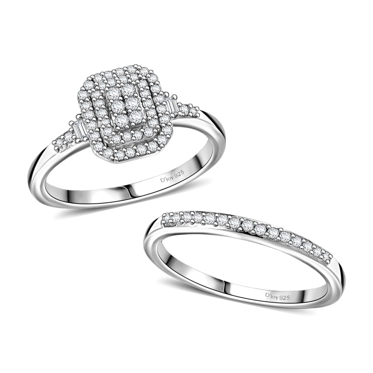 D'Joy Set of 2 Diamond 0.50 ctw Art Deco Stackable Ring in Rhodium Over Sterling Silver (Size 6) image number 0