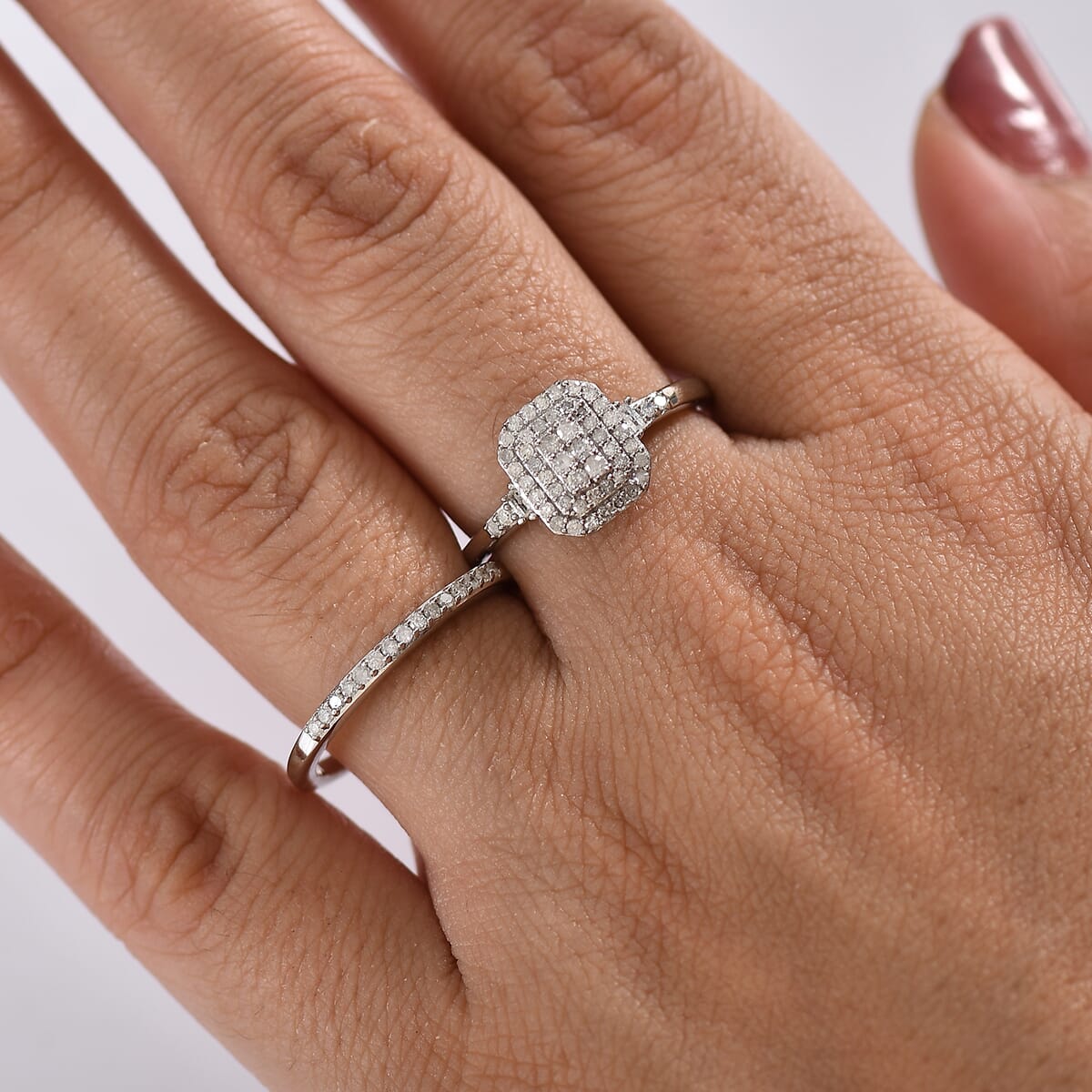 D'Joy Set of 2 Diamond 0.50 ctw Art Deco Stackable Ring in Rhodium Over Sterling Silver (Size 6) image number 2
