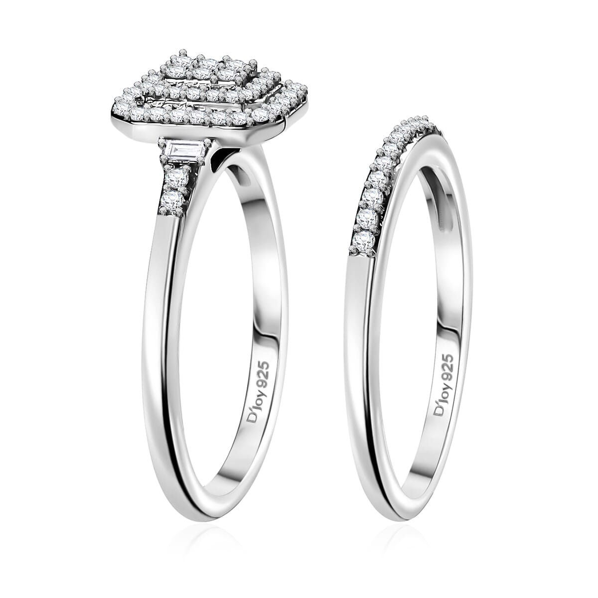 D'Joy Set of 2 Diamond 0.50 ctw Art Deco Stackable Ring in Rhodium Over Sterling Silver (Size 6) image number 3