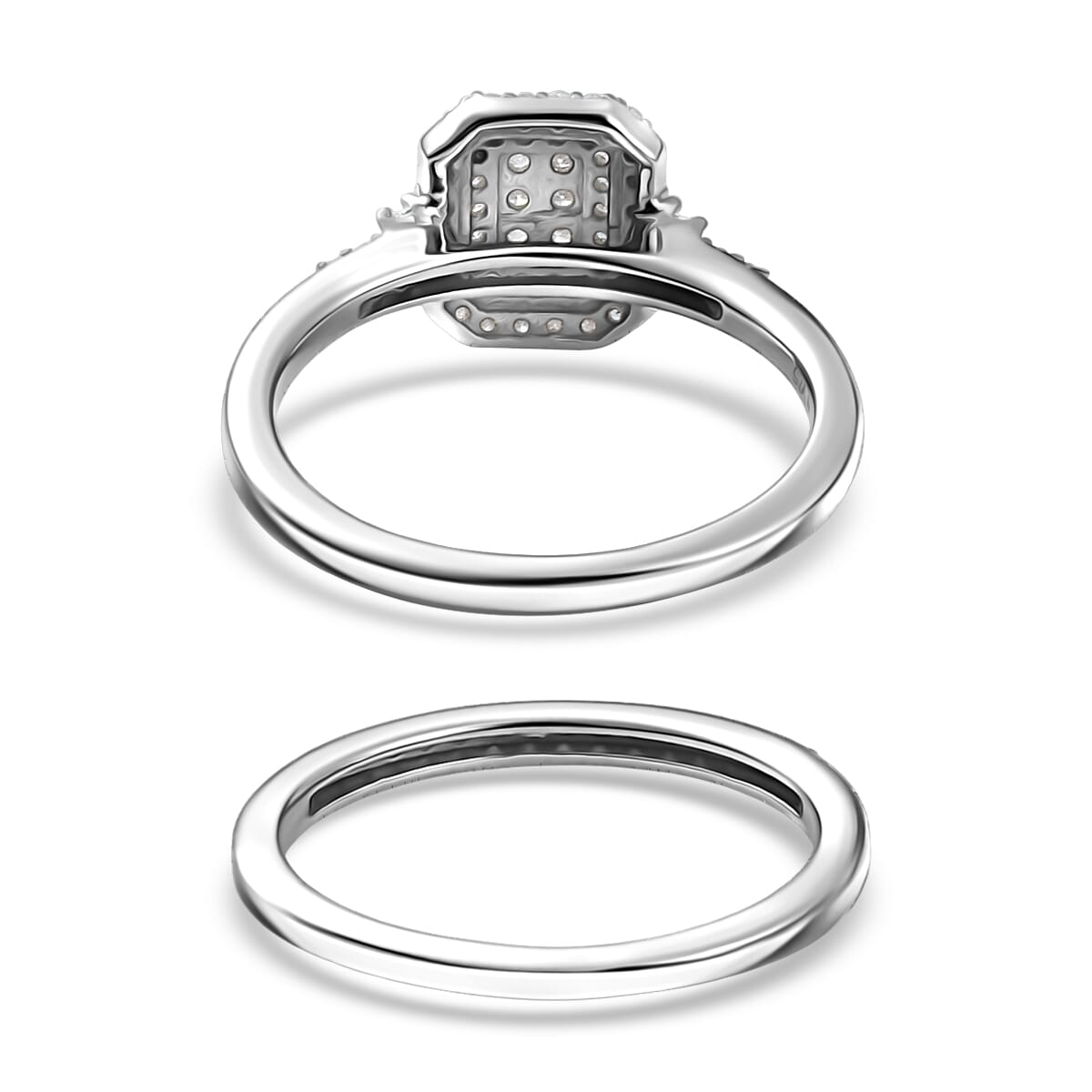 D'Joy Set of 2 Diamond 0.50 ctw Art Deco Stackable Ring in Rhodium Over Sterling Silver (Size 6) image number 4
