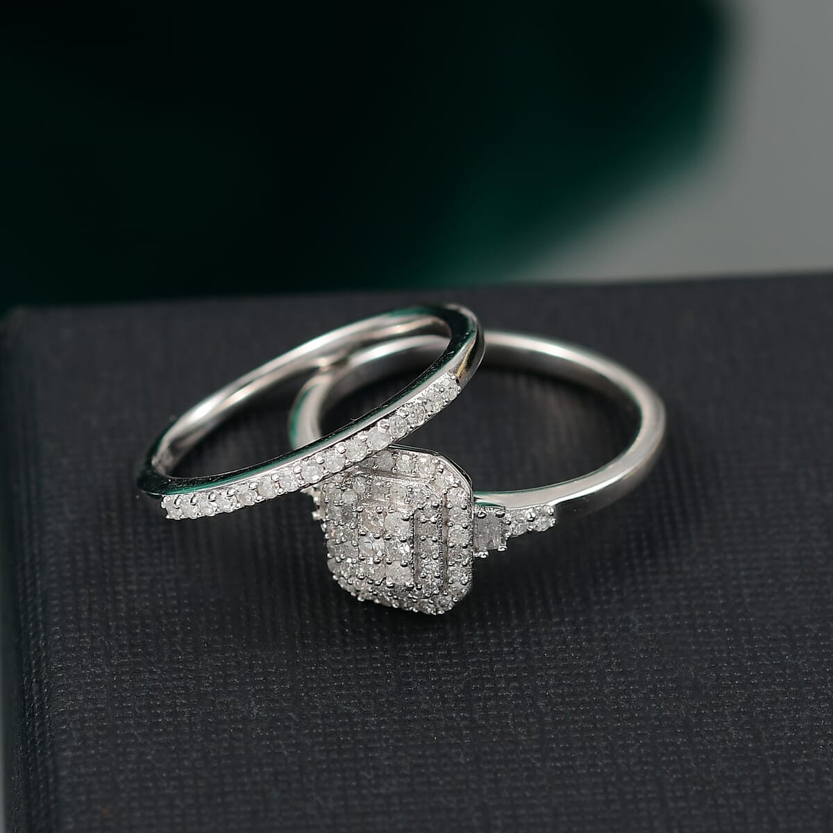 D'Joy Set of 2 Diamond 0.50 ctw Art Deco Stackable Ring in Rhodium Over Sterling Silver (Size 7) image number 1