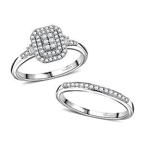 D'Joy Set of 2 Diamond 0.50 ctw Art Deco Stackable Ring in Rhodium Over Sterling Silver (Size 10)
