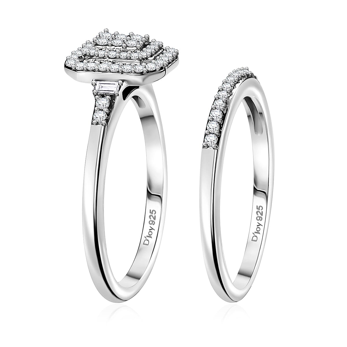 D'Joy Set of 2 Diamond 0.50 ctw Art Deco Stackable Ring in Rhodium Over Sterling Silver (Size 10) image number 3