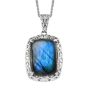 Malagasy Labradorite 19.00 ctw Pendant Necklace in Stainless Steel 20 Inches